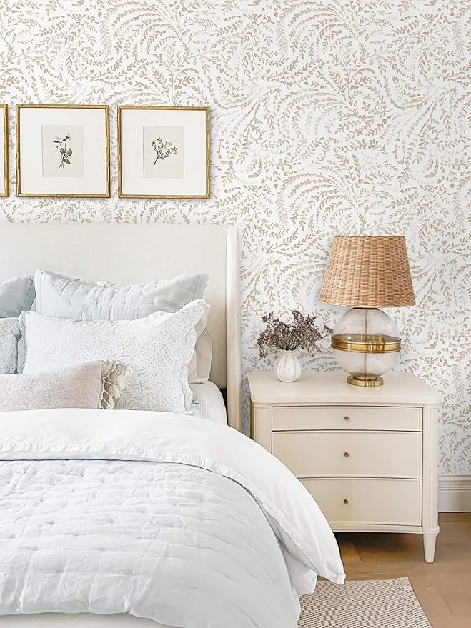 Ismoon Boho Peel and Stick Wallpaper Beige Neutral Farmhouse Contact Paper | 17.3x78.7in Leaf Botanical Stick on Wall Paper Removable Self Adhesive Vinyl Wallpaper for Bedroom Accent Wall Decor Hallway - Image 2