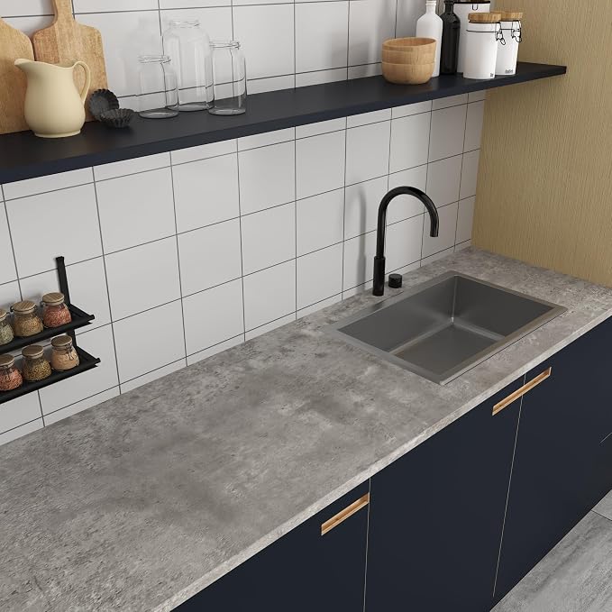 3yecao 31"×157" Wide Thick Light Grey Concrete Wallpaper Peel and Stick Faux Waterproof Gray Concrete Cement Contact Paper Vinyl Wrap Industrial Textured Tile Sticker for Kitchen Bedroom Garage Walls - Image 9