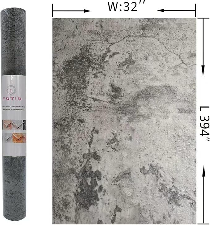 TOTIO Extra Wide Concrete Peel Stick Wallpaper Grey 3D Cement Look Contact Paper 32x394inch Matte Thicken Adhesive Waterproof DIY Vinyl Wrap for Apartment Office Retro Industrial Style Earthy Grey - Image 7