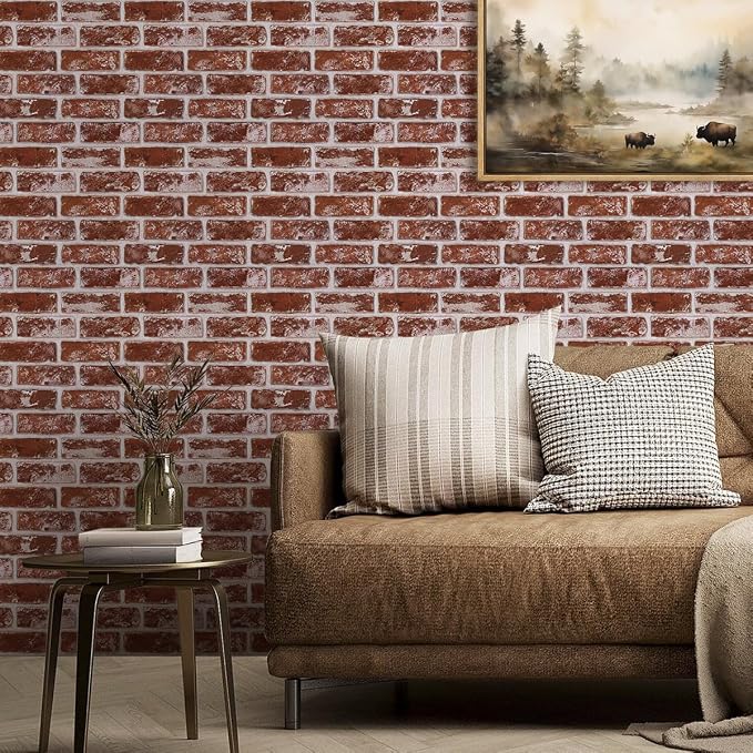 COMSTICKC 3D Faux Brick Wall Panels Peel and Stick, 10 Pcs 11.8" x 11.8" | Vintage Red, Not Real Brick, Small Size, Thin PVC Brick Wall Sticker Covering Wallpaper for Wall Upgrades, Cover 9.7 sq ft - Image 2