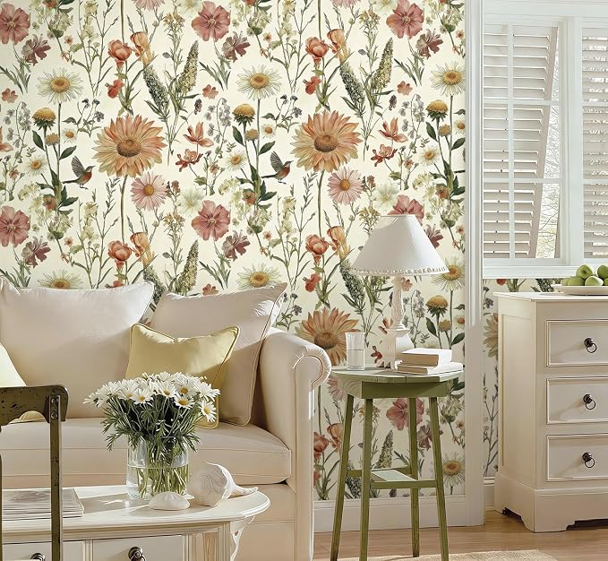 Livebor Vintage Floral and Bird Wallpaper Peel and Stick 16.9” x 196.8” | Floral Bird Contact Paper Floral Peel and Stick Wallpaper Flower Self Adhesive Waterproof Wall Paper for Bathroom Decorative - Image 8