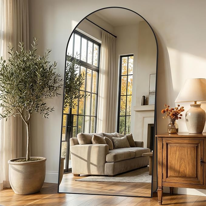 81"x41" Arched Full Length Mirror, Full Body Floor Mirror, Black by Unknown