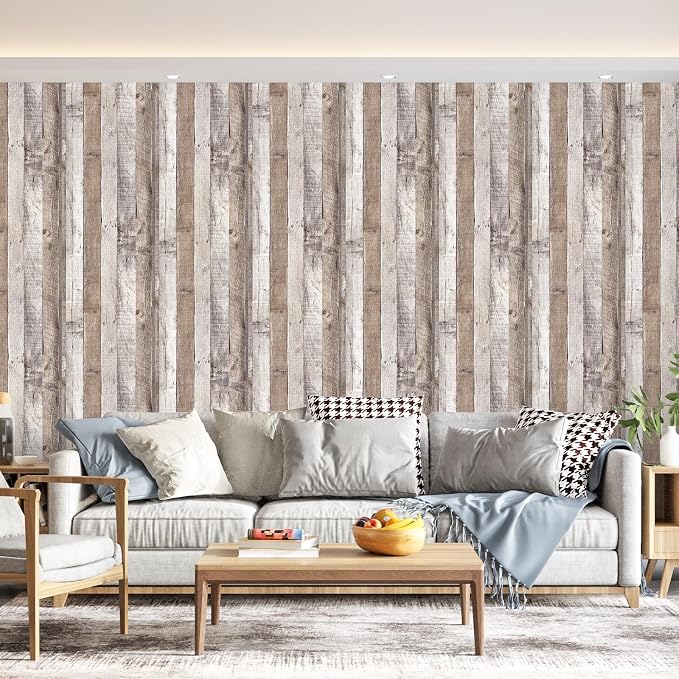 Vintage Wood Wallpaper Rustic Stick and Peel Self Adhesive Distressed Look Vinyl Shelf Home Panel Wall Paper Covering Film 17.3"×1200" - Image 2