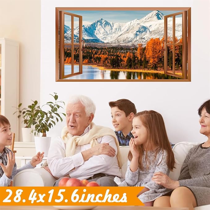 3D Fake Windows Wall Stickers Winter Mountain Lake Wall Stickers Removable Nature Landscape Faux Windows Wall Decals Peel and Stick Forest Wall Art Mural Stickers for Living Room Bedroom Kitchen Decor - Image 5