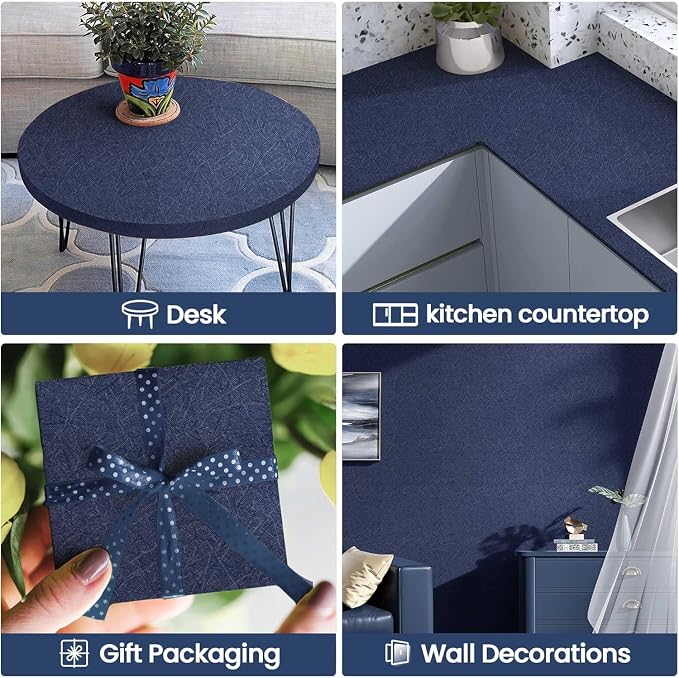 Dark Blue Peel and Stick Wallpaper Removable Self Adhesive Contact Paper | 15.7" x 787.4" Waterproof Silk Boys Wall Covering Poster Board Kitchen Countertop Vinyl Wrap for Bathroom Cabinet - Image 6