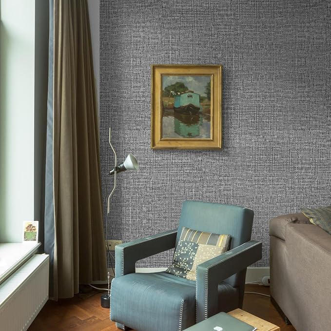 WADILE Grasscloth Peel and Stick Wallpaper 23.6in x 118in, Textured Contact Paper for Cabinets, Faux Linen Wall Paper Pull and Stick, Fabric Vinyl Wallpaper Self Adhesive Dark Gray | Textured contact paper, Faux linen, Vinyl material, Cabinets, Self ad... - Image 4