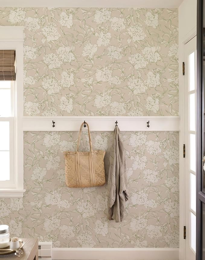 Floral Wallpaper Peel and Stick Botanical White Peony Wallpaper for Living Room Bedroom Bathroom Ceiling Cabinet Cottage Contact Paper (White Peony, 17.4"x118") - Image 4
