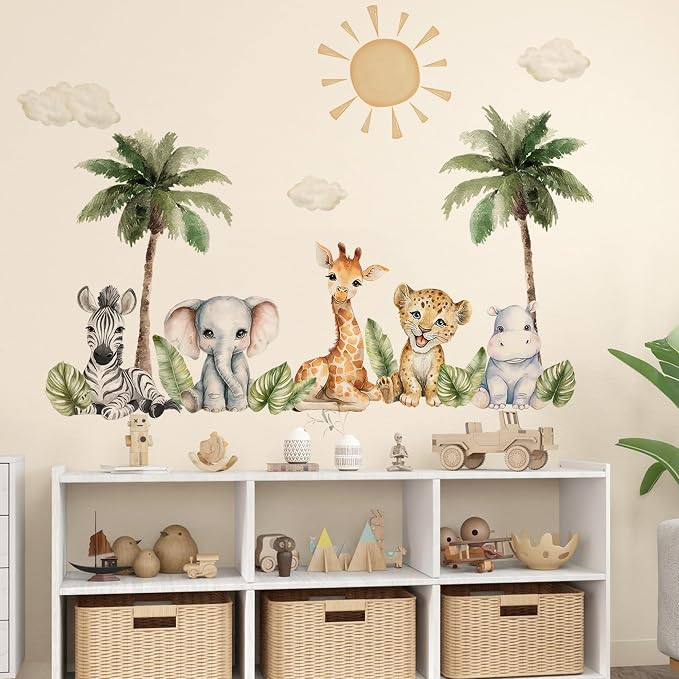 Safari Animals Wall Decal, Peel and Stick Nursery Animals Mural,Jungle Lion, Elephant, Giraffe, Zebra Wall Stickers for Kids, Boys and Girls Room, Bedroom & Toddler Room Decor (Animals Wall Decor 62) - Image 3