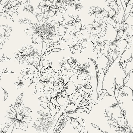 Hopepak Black and Cream White Wallpaper Floral Peel and Stick Wallpaper 17.3" x 78.7" Self Adhesive Removable Vintage Wall Paper for Bedroom Flower Boho Contact Paper for Cabinets Drawers Vinyl by Hopepak