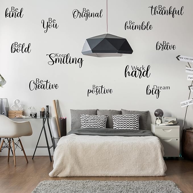 Marspark 12 Pcs Inspirational Wall Decals Motivational Quote Peel and Stick Vinyl Wall Quotes Stickers Removable Positive Saying Mirror Decals for Office Nursery Offices Teen Dorm Classroom, Black - Image 4