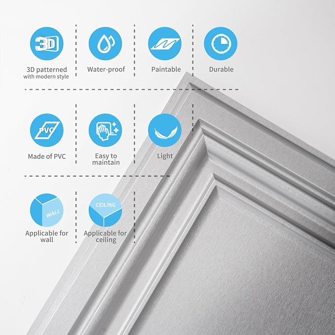 Art3d Paintable 3D Ceiling Tiles, 2 x 2 ft, 13-Pack, Argent Silver | Lightweight, Waterproof, No Sag and Breakage, Compatible with Grid System, Perfect for Basement, Kitchen - Image 6