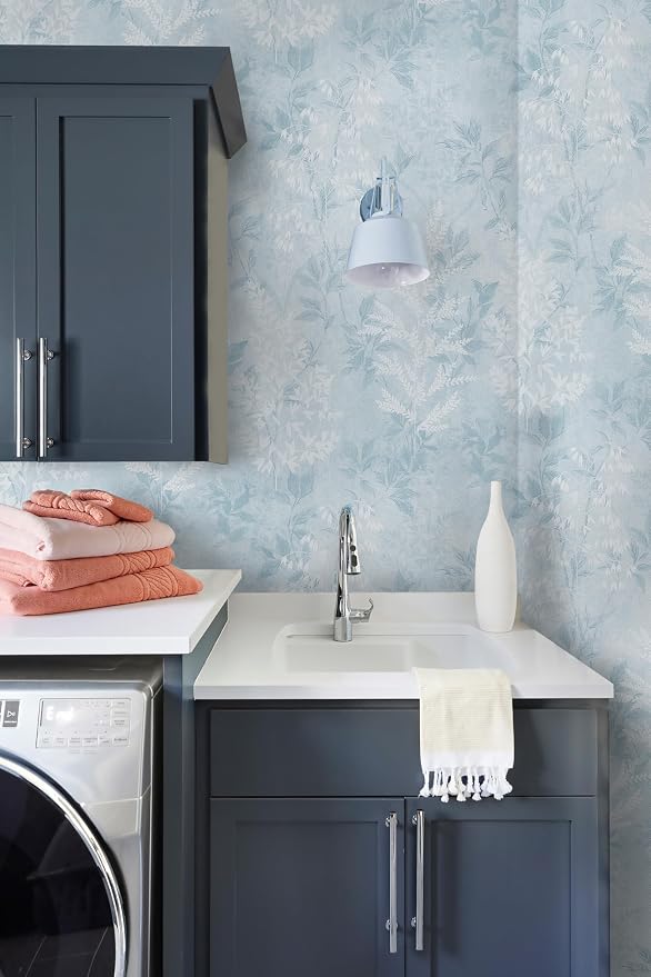 Safiyya Blue Peel and Stick Wallpaper Vintage Botanical Contact Paper Renter Friendly Floral Wallpaper 197''x17.3''Removable Wall Paper Self-Adhesive for Bathroom Waterproof Vinyl Rolls - Image 8