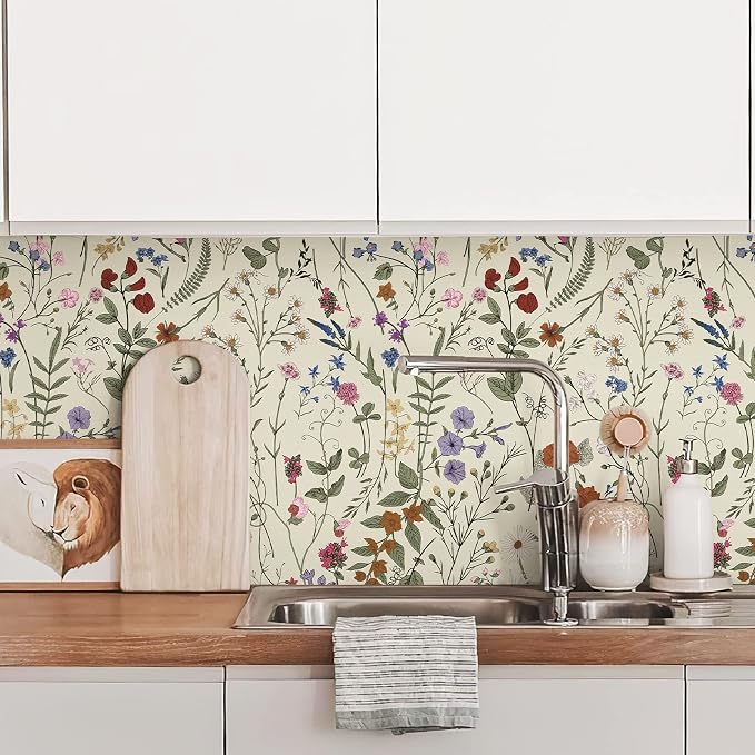 JiffDiff Floral Wallpaper Peel and Stick - 473" x 17.3" Farm Floral Wall Paper, Wildwood Daisy Self Adhesive Stick On Wallpaper Removable Conatct Paper - Image 4