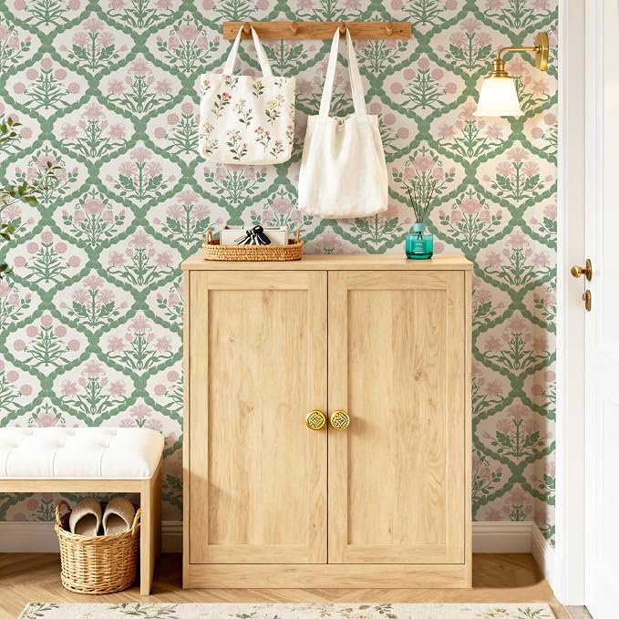 17.3" x 196.8" Pink Floral Wallpaper, Rattan Weaving Floral Peel and Stick Wallpaper Farmhouse Wall Paper Morris Style Removable Self Adhesive Bathroom Bedroom Thicken - Image 9