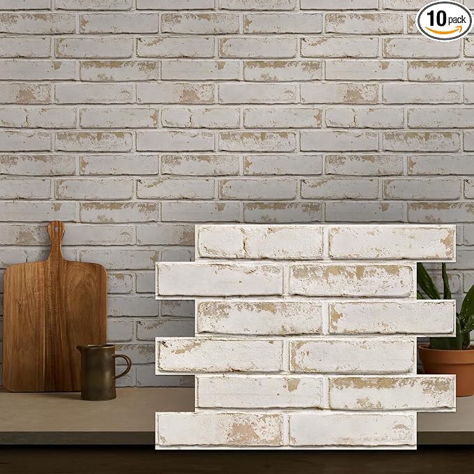 3D Peel and Stick Faux Brick Wall Panels 15.7" x 11.8" 10-Pack | Light Brown, Brick-Look Textured Sticker, Thin Lightweight PVC Self Adhesive Wall Tiles for Interior Decor, Cover 12.9 sq ft by SMOOSTIKCDECOR