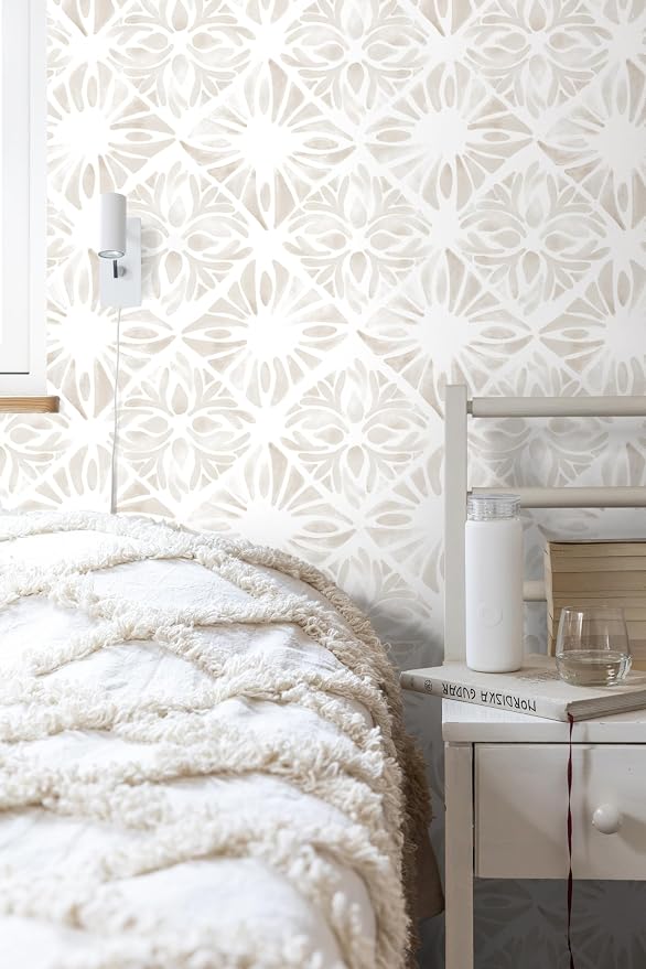 Geometric Peel and Stick Wallpaper Boho 197 "x16.1 White and Gray Wallpaper White Contact Paper Removable for Bedroom Waterproof Removable Shelf Liner Decal Vinyl Roll - Image 2
