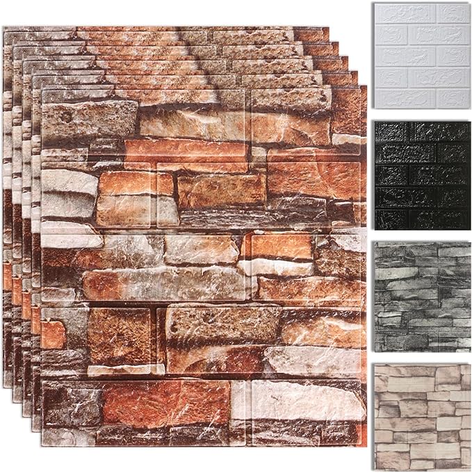 30PCS 3D Wall Panels, Peel and Stick Foam, Self-Adhesive Decorative 3D Brick Wallpaper, Faux Stone Wall Panel Foam Brick, White, Black, Rock, 15in x 13.7in, 7mm Thick, 30 Count by SYYKDEF
