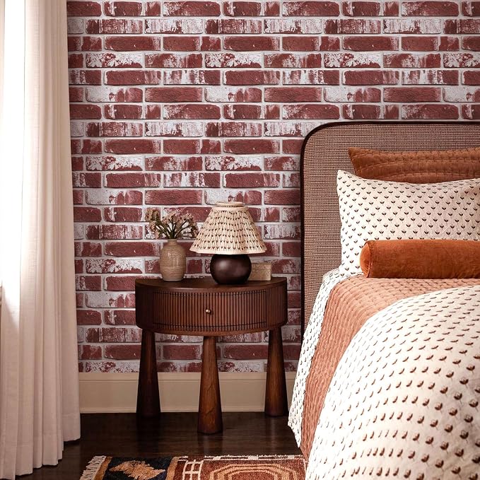 COMSTICKC 3D Faux Brick Wall Panels Peel and Stick, 10 Pcs 15.7" x 11.8" | Whitewashed Red, Not Real Brick, Ultra-Light Thin PVC Tiles, 3D Fake Brick Decorative Sticker Wall Covering, Cover 12.9 sq ft - Image 2