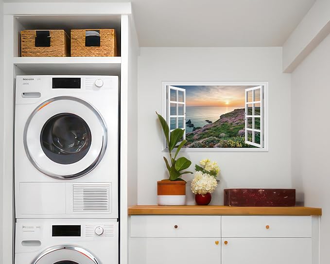 FLFK Fake Window Wall Sticker - Sunset Over the Sea Faux Window Wall Mural for Wall Decor, Stick and Peel Wall Decals,24"x16" - Image 4