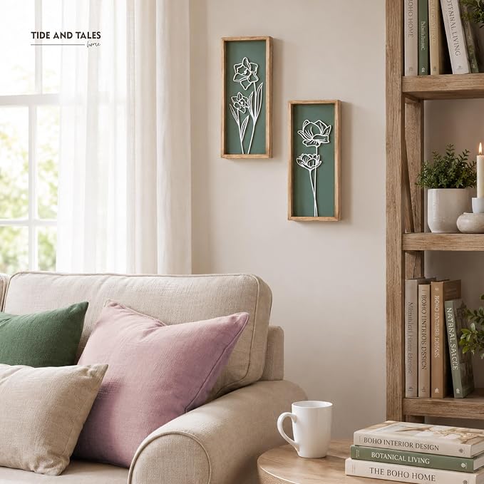 Tide and Tales Floral 3D Green Wall Art, Botanical Wall Decor, Set of 2 | 7" x 16", Lightweight, Framed Ready-to-Hang, Bathroom Wall Decor, Bedroom, Living Room or Office, Boho, Farmhouse, Gift-Boxed - Image 7