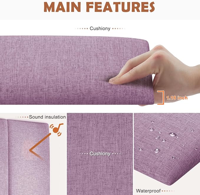 IFNOW Wall Mounted Headboard, Peel and Stick Panels, Dark Pink, King | 3D Soundproof Acoustic Padding, Reusable and Removable, Tufted fabric Bed Headboard, for bedroom (12 Panels, 10" x 24") - Image 2