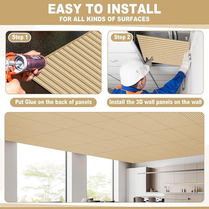 Nuanchu 18 Pack 4x2 FT 3D Slat Wall Panels Large PVC Fluted Panel Decorative Cuttable Glue up Drop Ceiling Tiles for Interior Wall Art Living Room Bedroom Bathroom TV Background Studio(Oak) - Image 5