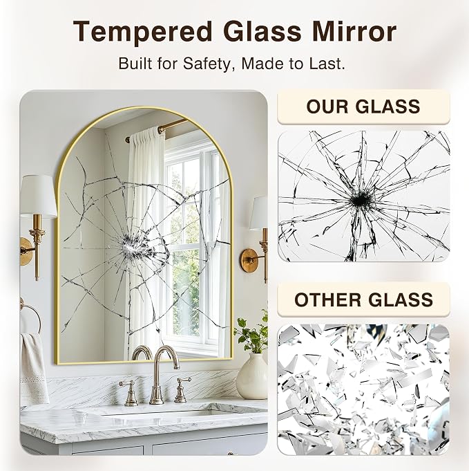 Arched Bathroom Vanity Mirror for Over Sink, 2 Pack 38”x26”, Gold - Image 5