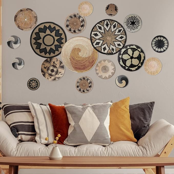 Glenmal 18 Pcs Boho Basket Wall Decals Round Wall Sticker Modern Decor Peel and Stick Decor Sticker Removable Boho Stickers Rustic Art for Bedroom Office, Stickers Only(Rustic Style) - Image 7