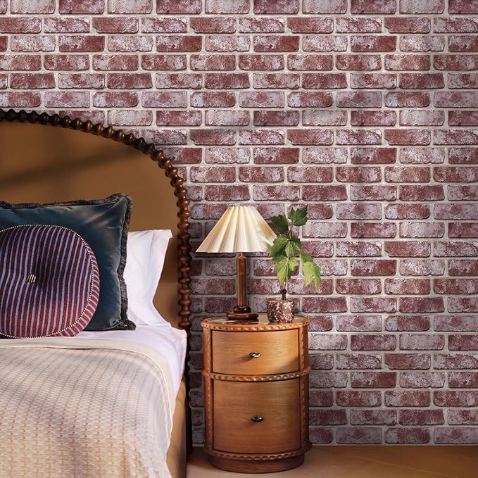 3D Faux Brick Wall Panels Peel and Stick, Designed for Quick DIY | Whitewash Light Red, 10 Pcs 11.8" x 11.8", Small Brick-Look, Ultra-Light Thin PVC Fake Brick Wall Covering, Cover 9.7 sq ft - Image 9