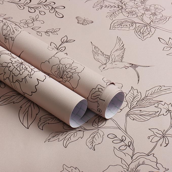 Froluya Brown Floral Peel and Stick Wallpaper Shelf Liner 17.7in×196.8in | Vintage Brown Contact Paper Boho Self Adhesive Wallpaper Floral Bird Removable Vinyl Wall Paper for Bathroom Cabinets Decor by Froluya