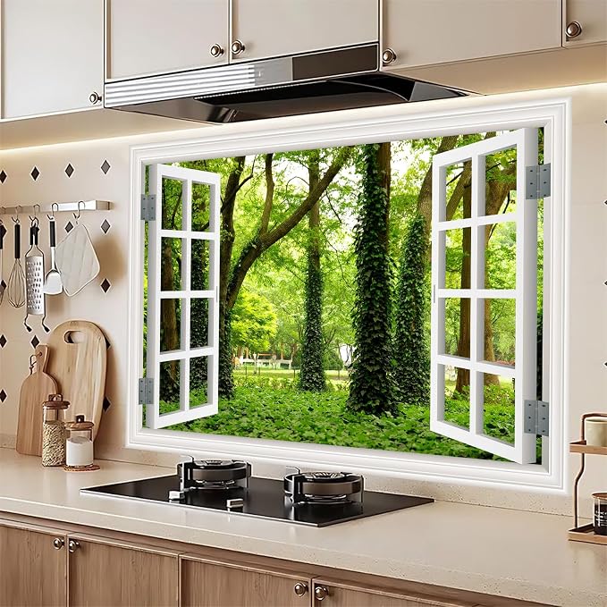 ‌Lmyhome Fake Window Wall Mural Green Grass Forest (48"x32") | Peel and Stick Faux Window Wall Sticker Decal Poster for Bedroom Home Decor - Image 3