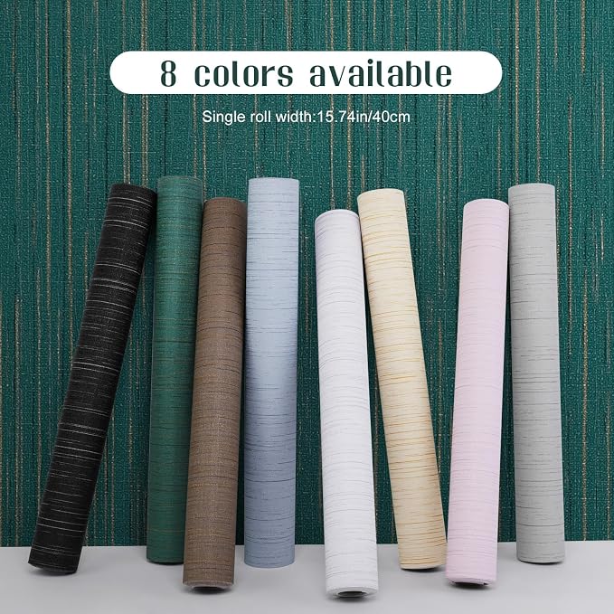 Teal Green Grasscloth Peel and Stick Wallpaper Texture Contact Paper 15.7"x120" Vintage Wallpaper Removable Waterproof Wall Paper for Room Walls Cabinets Furniture Drawers Desk - Image 2