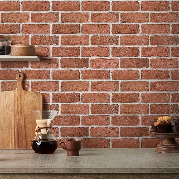 COMSTICKC 3D Faux Brick Wall Panels Peel and Stick, 10 Pcs 11.8" x 11.8" | Red, Not Real Brick, Small Size, Ultra-Light Thin PVC Sticker, Fake Brick Decorative Tiles for DIY Decor, Cover 9.7 sq ft - Image 2