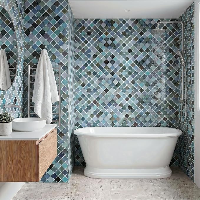 Arttown Peel and Stick 3D Wall Backsplash 10-Sheet 12" × 12" Moroccan Teal | Subway Tile Self Adhesive Thicker Design Wall Tiles Panel Wallpaper for Kitchen Bathroom Balcony Rental Housing - Image 4