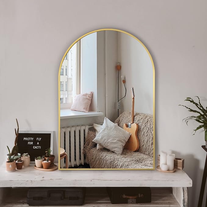 Arched Bathroom Mirror for Wall, 36" x 24" Metal Frame Vanity Mirror, Gold by TRAHOME