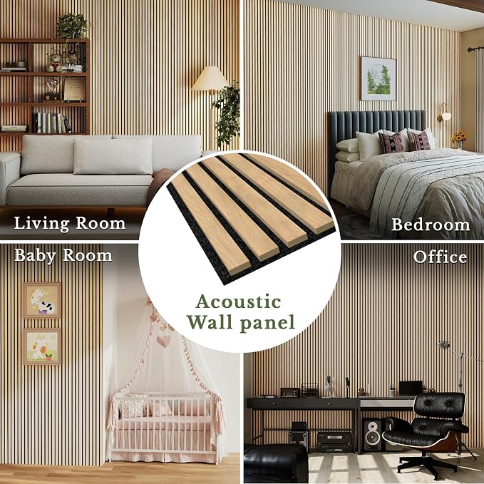 MISSDAY Wood Slat Acoustic Wall Panels, 2 Packs 47.2" x 12.6" Oak Soundproof Panel For Interior Wall Decor Noise Absorbing-3D Textured Wooden Panel Sound-Absorbing for Home, Office, Studio - Image 3
