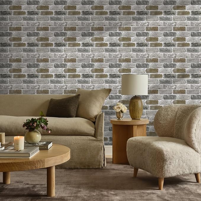 COMSTICKC 3D Faux Brick Wall Panels Peel and Stick, 10 Pcs 11.8" x 11.8" | Vintage Brown Gray, Not Real Brick, Small Size Ultra-Light Thin PVC 3D Fake Brick Wall Sticker for DIY Decor, Cover 9.7 sq ft - Image 2