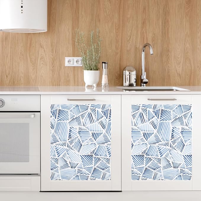 RUSPEPA Blue Geometric Peel and Stick Wallpaper, Watercolor Abstract Brushstroke Pattern, Self-Adhesive Waterproof Contact Paper for Home, Bedroom, Cabinet, Accent Wall Decor, 17.3 Inch x 6.5 Feet - Image 4