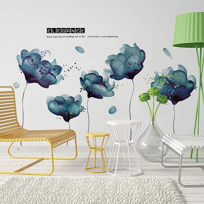 LiveGallery Removable Kids Room Decor DIY Blue Flower Wall Decals Floral Wall Stickers Murals for Baby Bedroom Girls Boys Nursery Rooms Bathroom Living Room Wall Corner - Image 4