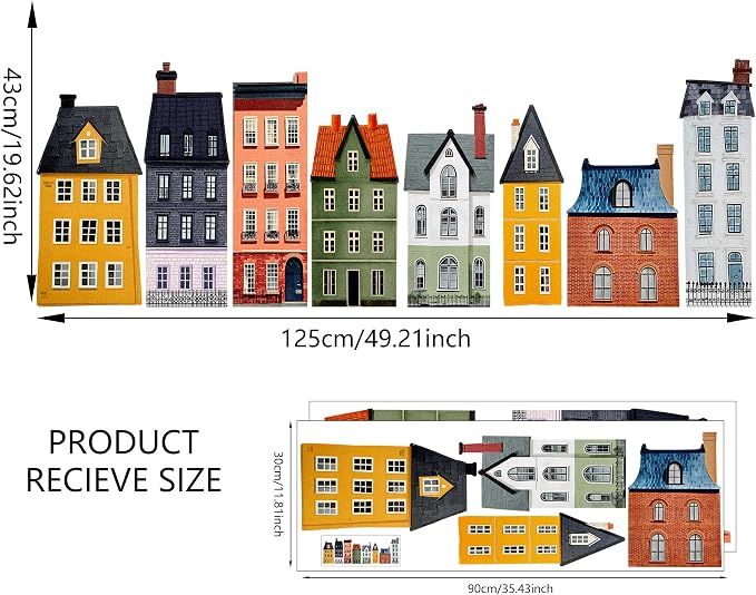 Watercolor Towns Village Wall Decal, Peel and Stick Nursery Mural Wall Stickers for Kids, Boys and Girls Room, Bedroom & Toddler Room Decor - Image 2