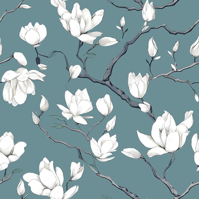 Laatse Vintage Floral Orchid Wallpaper Peel and Stick 17.5" x 118",Blue | Self Adhesive/Removable/Waterproof/Thick Vinyl Contact Paper for Bathroom Bedroom Shelf Cabinet Drawer,Prepasted,Easy Peel by Laatse