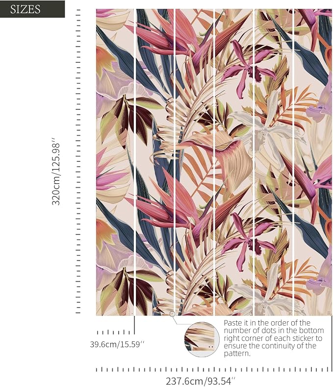 Floral Peel and Stick Wall Mural, Leather Textured Vintage Self-Adhesive Wallpaper for Bedroom Living Room Background Wall Art Decor, Bird of Paradise, Pink 92''x125'' - Image 3