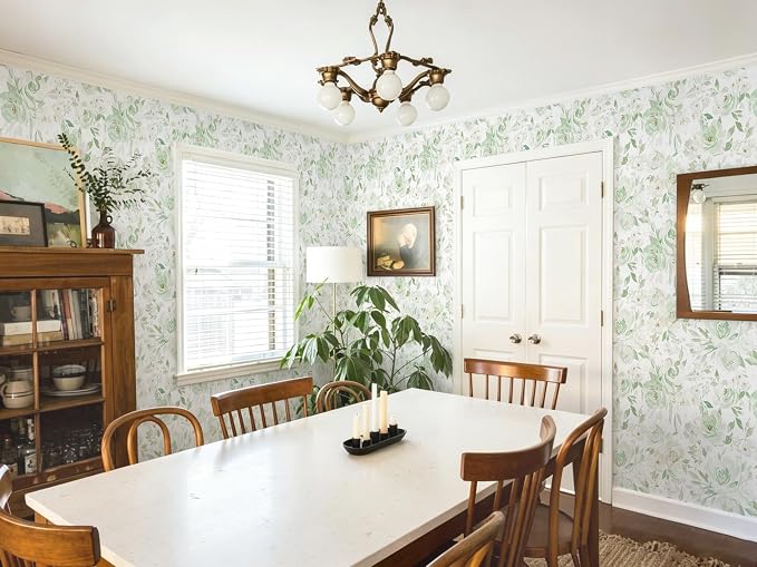 Ismoon Green Floral Peel Stick Wallpaper Boho Stick on Wallpaper | Watercolor Contact Paper for Cabinet Removable Self Adhesive Vinyl Wallpaper for Girl Bedroom Accent Wall Decor 17.3x393in - Image 8