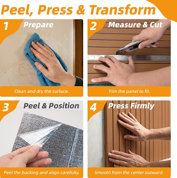 WOWSTAR 6-Pack Peel and Stick PVC Wood Slat Wall Panel，Thickened Wood Grain Wallpaper, 3D Wall Panels, 48" x15.74", Walnut - Image 6