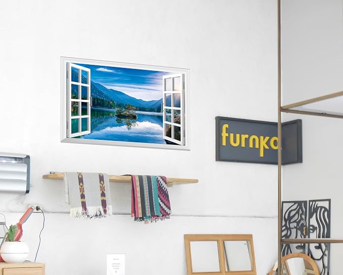FLFK Fake Window Wall Decal - Mountain Lake Faux Window Wall Mural for Wall Decor, Peel and Stick Wall Sticker,24"x16" - Image 6