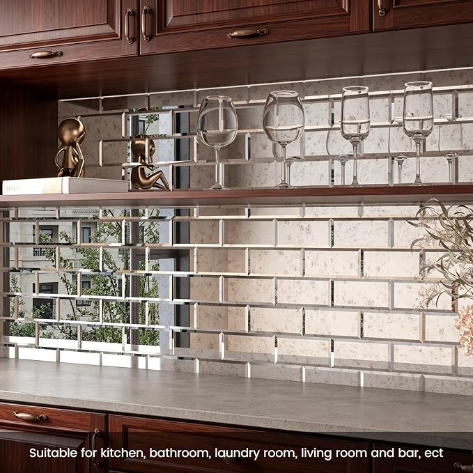 Peel and Stick Light Antique Mirror Subway Tile 3 x 6 Inch Beveled Mirror Tiles for Kitchen Backsplash Bathroom Wall （40 Pcs） - Image 6
