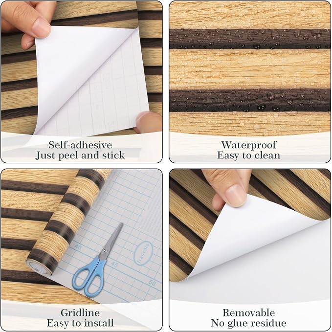 Arthome 17''x393'' Wood Slat Wallpaper Peel and Stick self Adhesive Wood Wallpaper PVC Vinyl Decorative Removable Wallpaper Waterproof Faux Wood Grating Stripe Contact Paper for Living Room Bedroom - Image 6