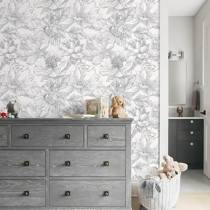 Ismoon Vintage Floral Wallpaper Peel and Stick Beige and Gray Contact Paper 17.3inx32.7ft Removable Self Adhesive Wall Paper for Bathroom Bedroom Cabinet Mural Wall Decor Vinyl Renter Friendly - Image 7