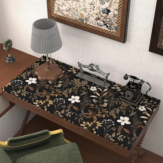 Laatse Floral Leaf Vintage Wallpaper Peel and Stick 17.5"x393", Gold Black | Self Adhesive/Removable/Waterproof/Thick Vinyl Contact Paper for Bathroom Bedroom Shelf Cabinet Drawer,Prepasted,Easy Peel - Image 3