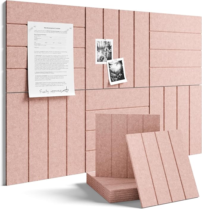 Fluxynara 36" x 24" Large Felt Bulletin Board, Pink | 6 Pack Cork Board Alternative with 30 Safe Adhesive Tabs, Pin Boards for Wall Decor, Home, Office, Classroom,Dorm by FLUXYNARA